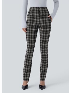 HALARA Black & White Plaid Skinny Leggings